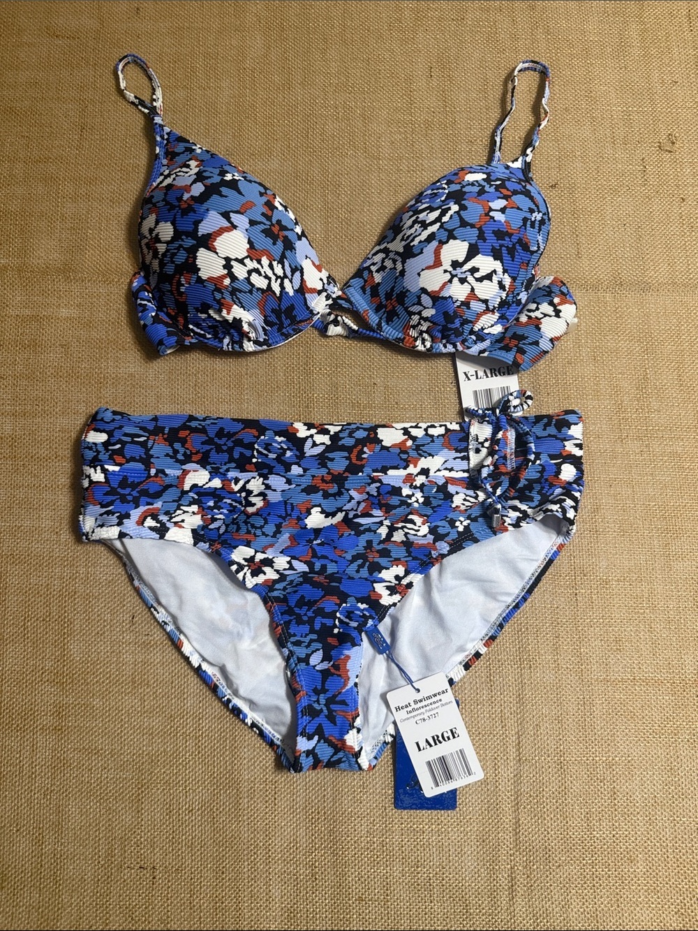 Blue Floral Print Push-Up Bikini Set